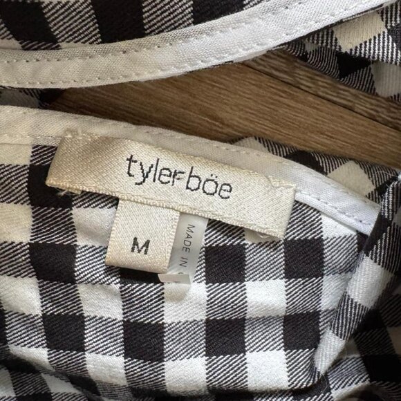 Tyler Boe Black and White Gingham Print Ruffle Neck Tie Back Stella Dress Size M - Picture 5 of 6